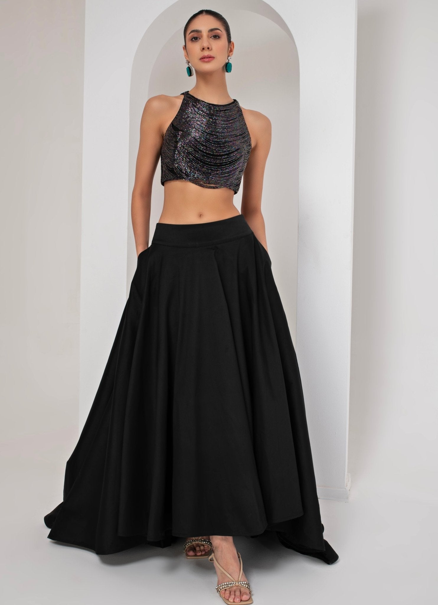 Black High Low Skirt with Nalki Blouse