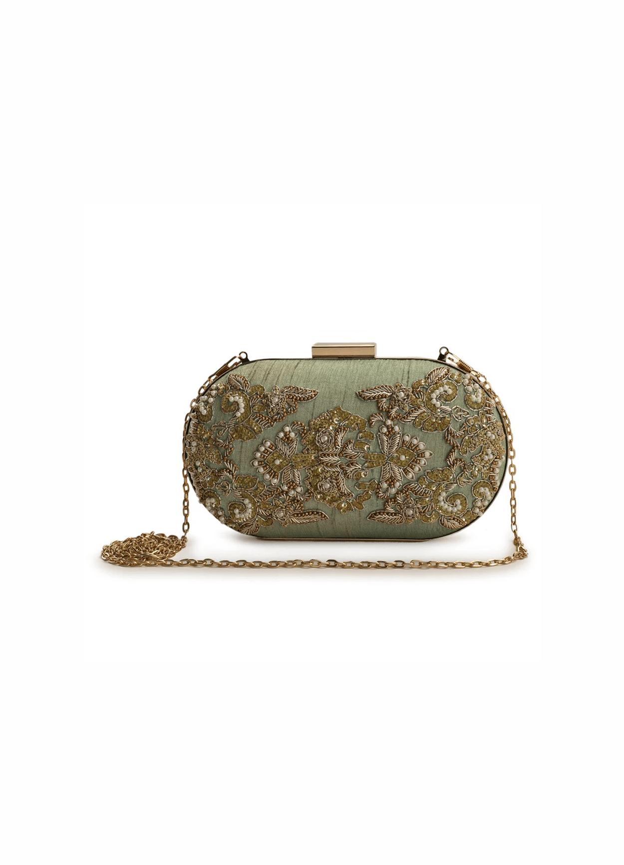 Pistachio and Gold Embellished Clutch