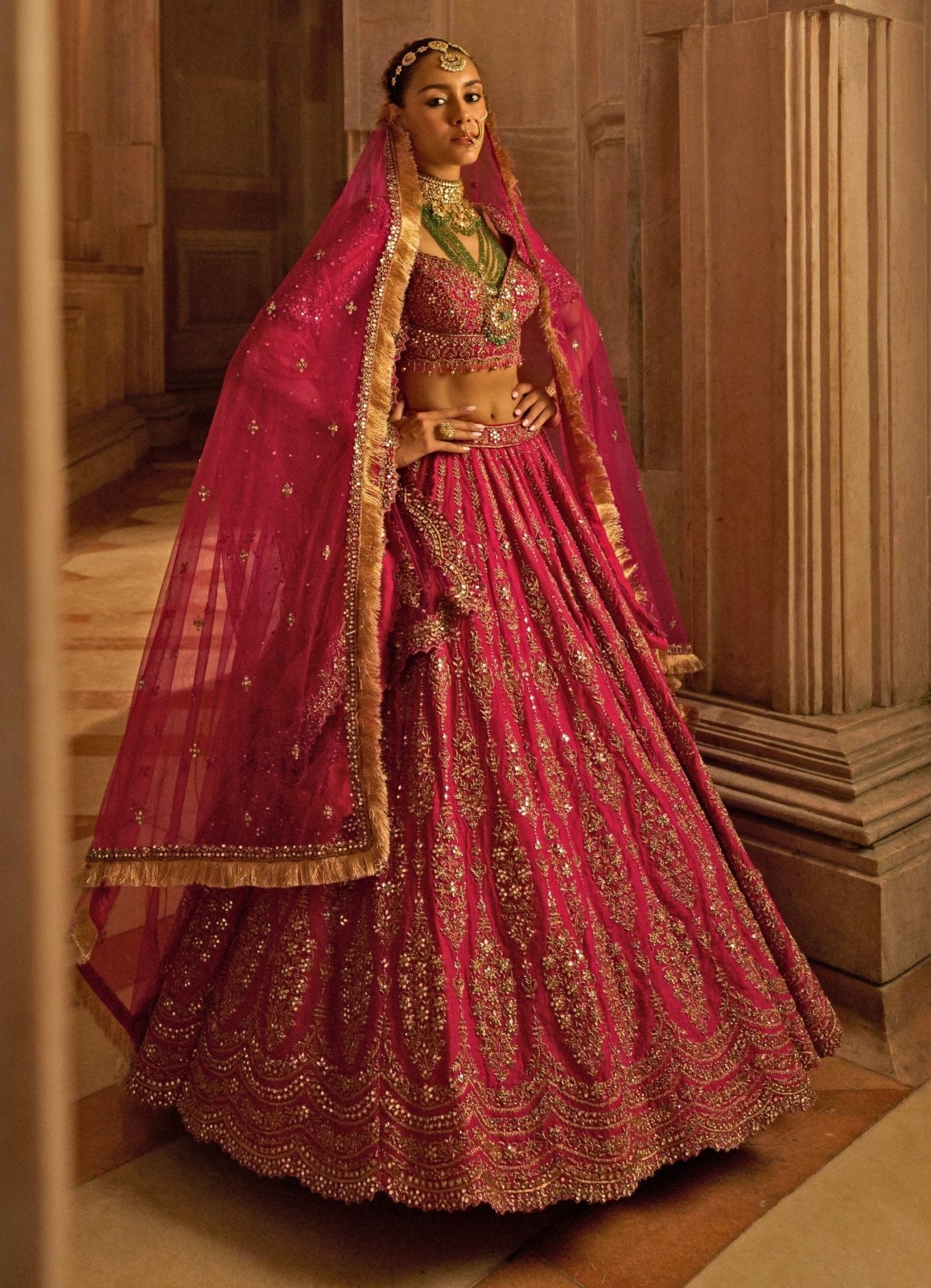 Deep Red Bridal Lehenga Choli Set – Nitika Gujral