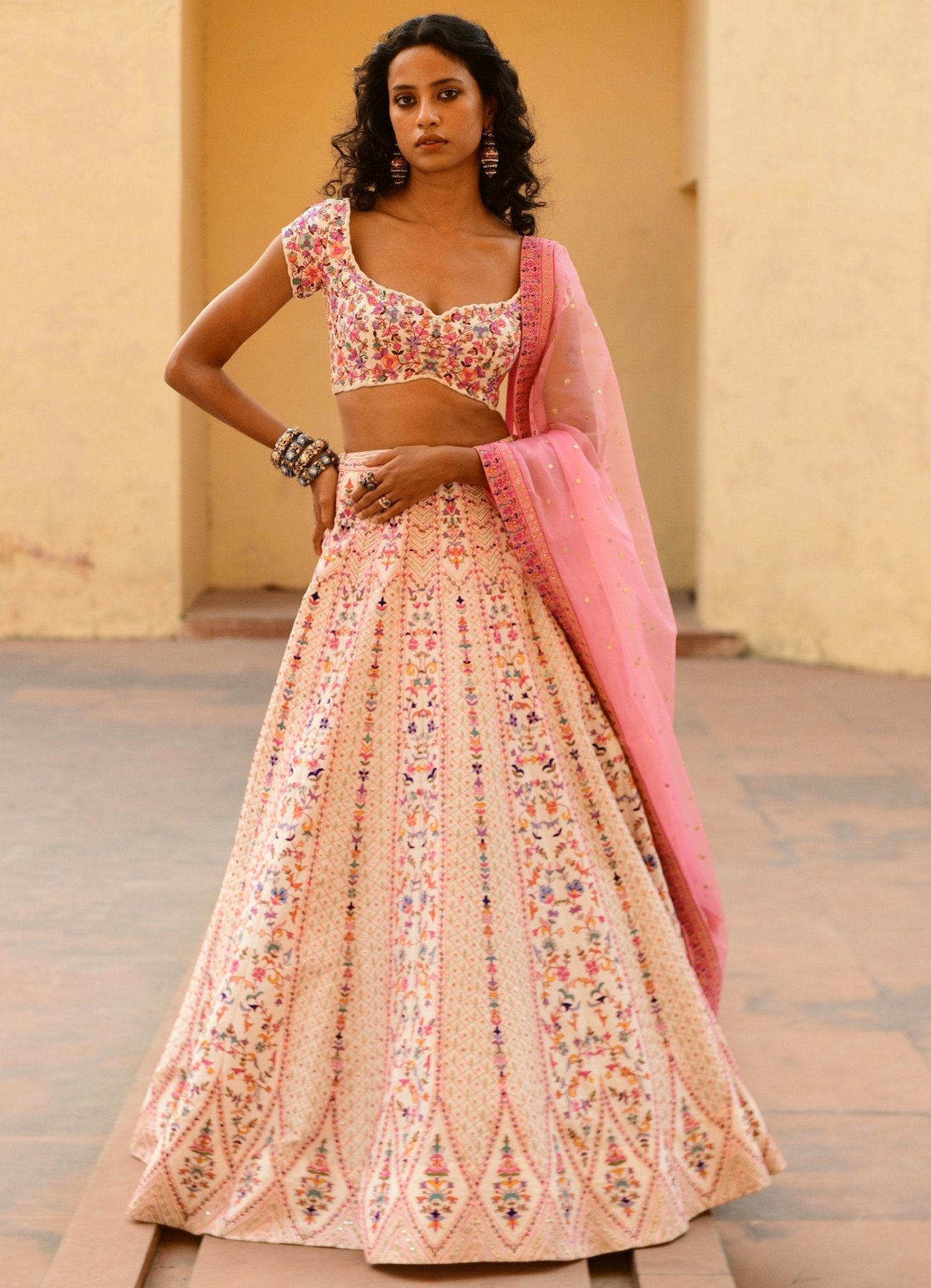Blush Pink Embroidered Saree Set - Chamee and Palak- Fabilicious