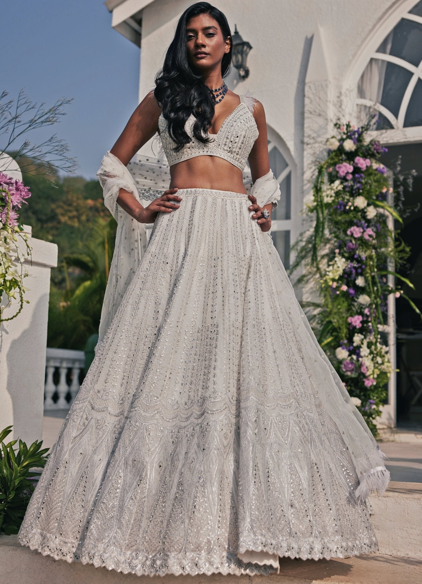 Ivory Embroidered Lehenga Set Chamee and Palak Fabilicious Fashion