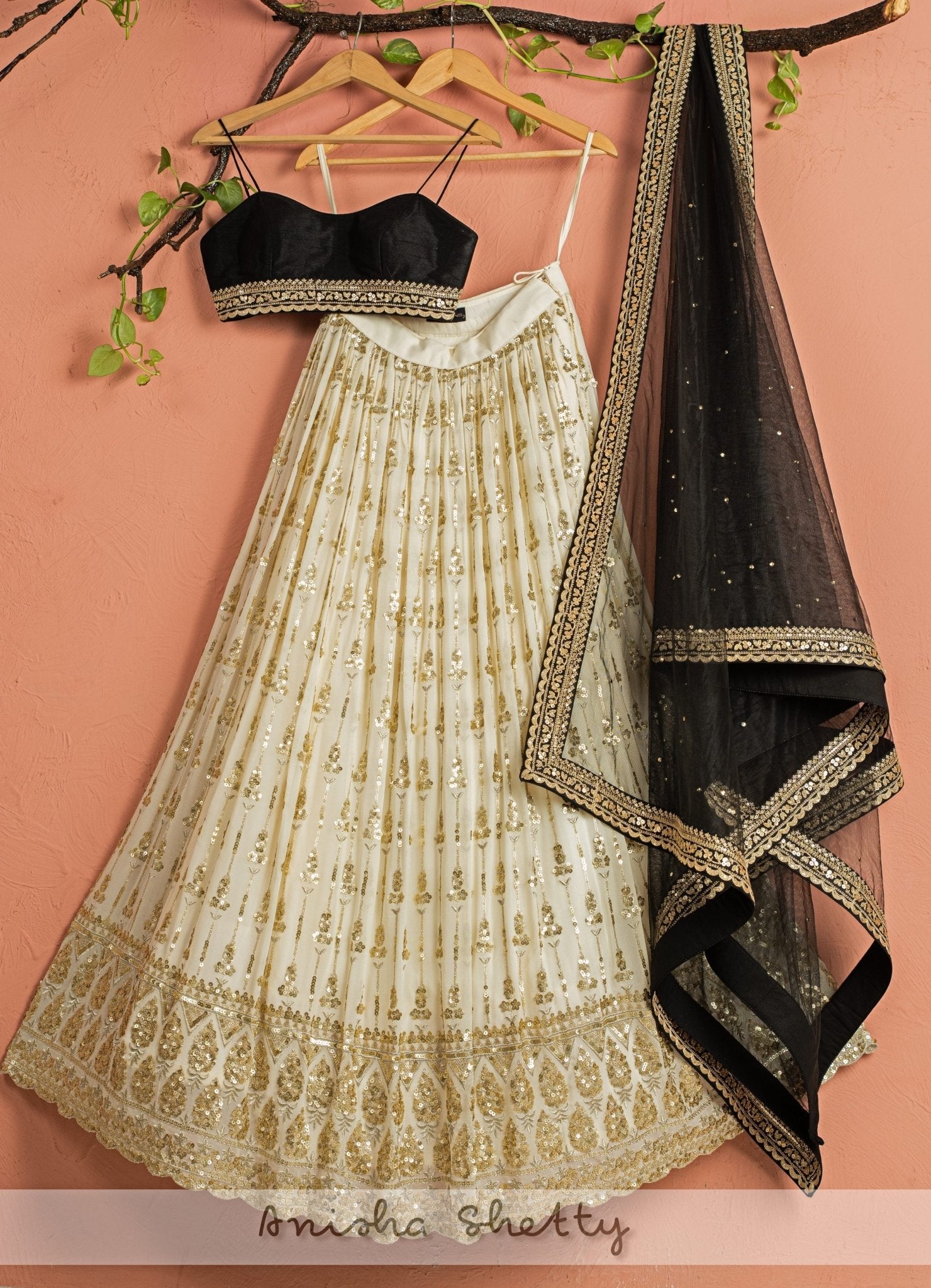 Ivory Sequence Lehenga With Black Bustier Blouse Anisha Shetty Fabilicious Fashion