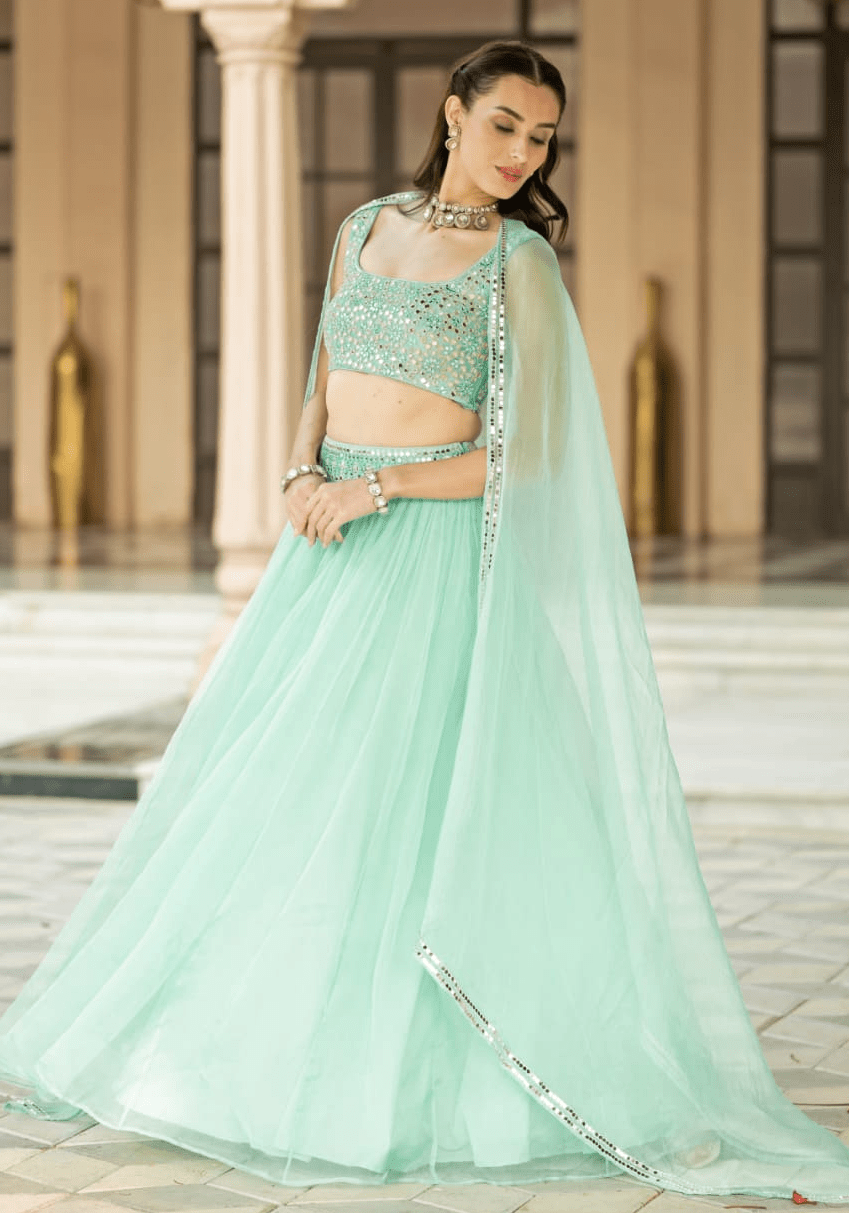 Mint Blue Organza Lehenga Set - Esha Koul- Fabilicious Fashion