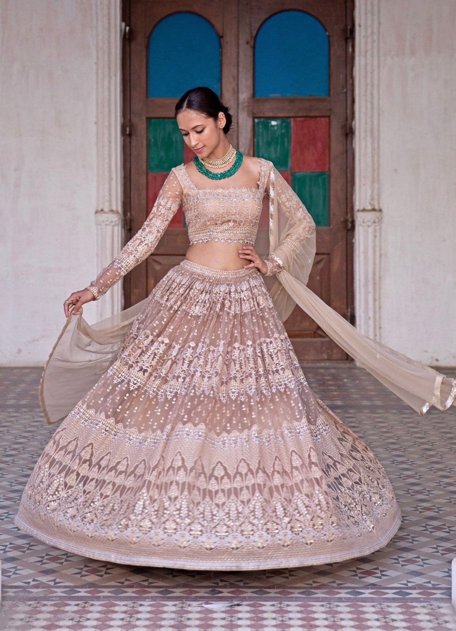 Nude Gold Lehenga Set - Renee Label - Fabilicious Fashion