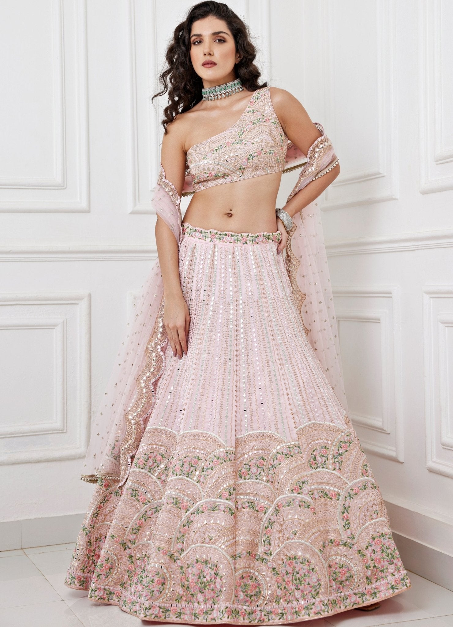 Blush Pink Embroidered Saree Set - Chamee and Palak- Fabilicious Fashion