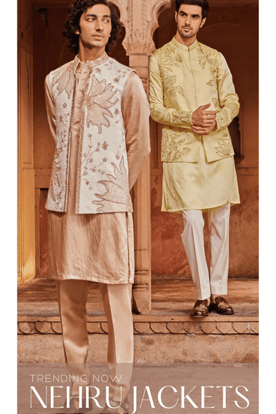 Adding a Pop of Color to Men's Nehru Jacket Sets for Mehendi & Sangeet