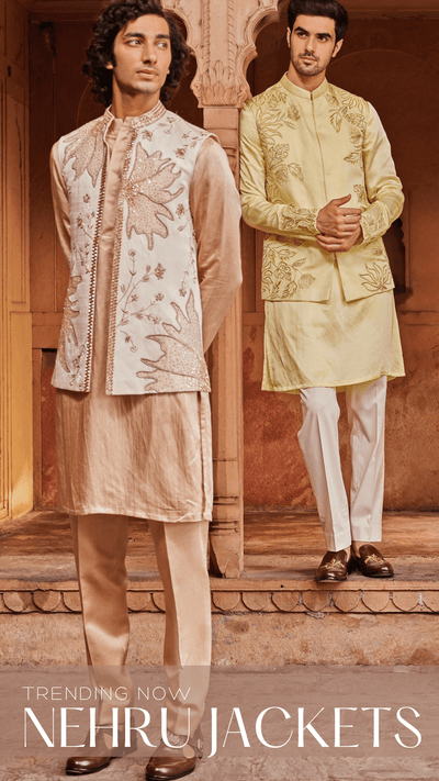 Adding a Pop of Color to Men's Nehru Jacket Sets for Mehendi & Sangeet