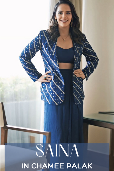 Saina Nehwal Stuns in Chamee & Palak’s Indo-Western Ensemble: A Bold Fusion of Style