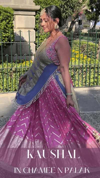 Kaushal’s Elegant Mehendi Look: Pink Chevron Lehenga by Chamee and Palak