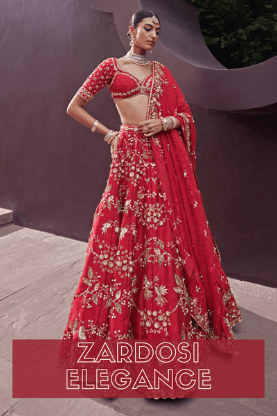 Zardosi Elegance: Stunning Bridal Lehengas & Sarees for Bride to Be