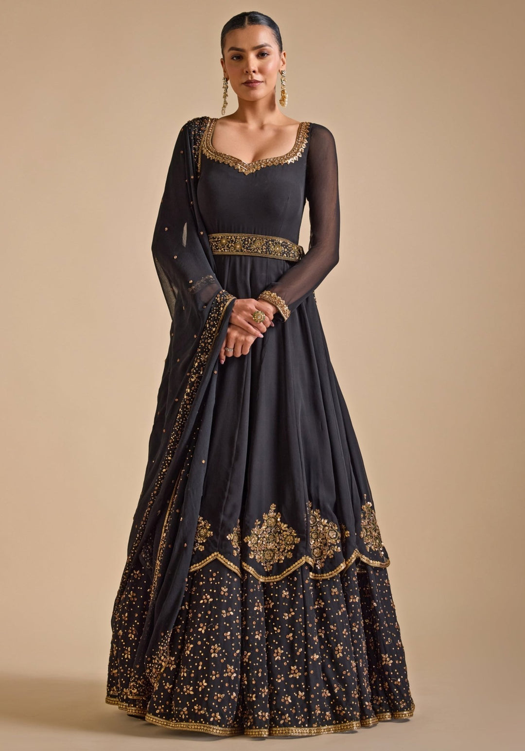 Black embroidered gown hotsell