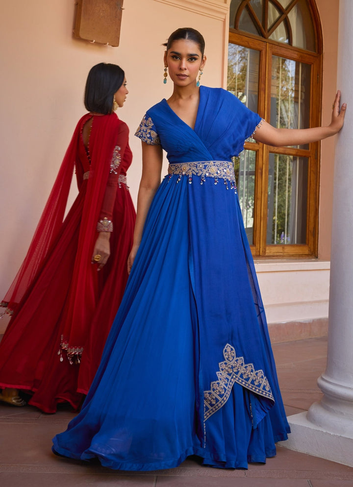 Blue Layered Anarkali Gown With Dupatta Isha Gupta Tayal Fabilicious Fashion