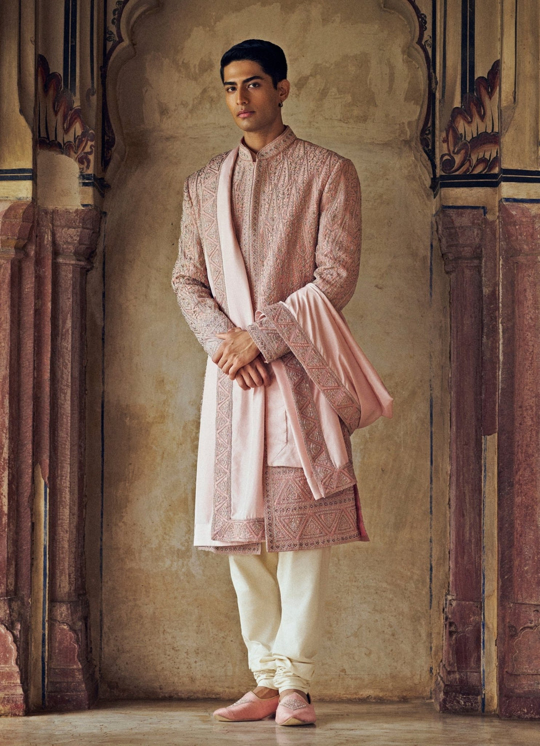 Dusty Rose Pink Embroidered Sherwani