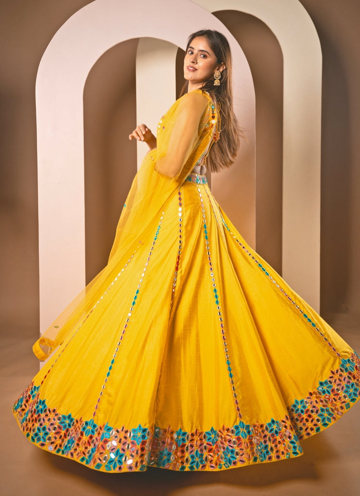 Yellow Full Heavy Embroidery and Real Mirror work Lehenga Choli store Set With Blouse party wear lehenga choli Indian Women,bollywood