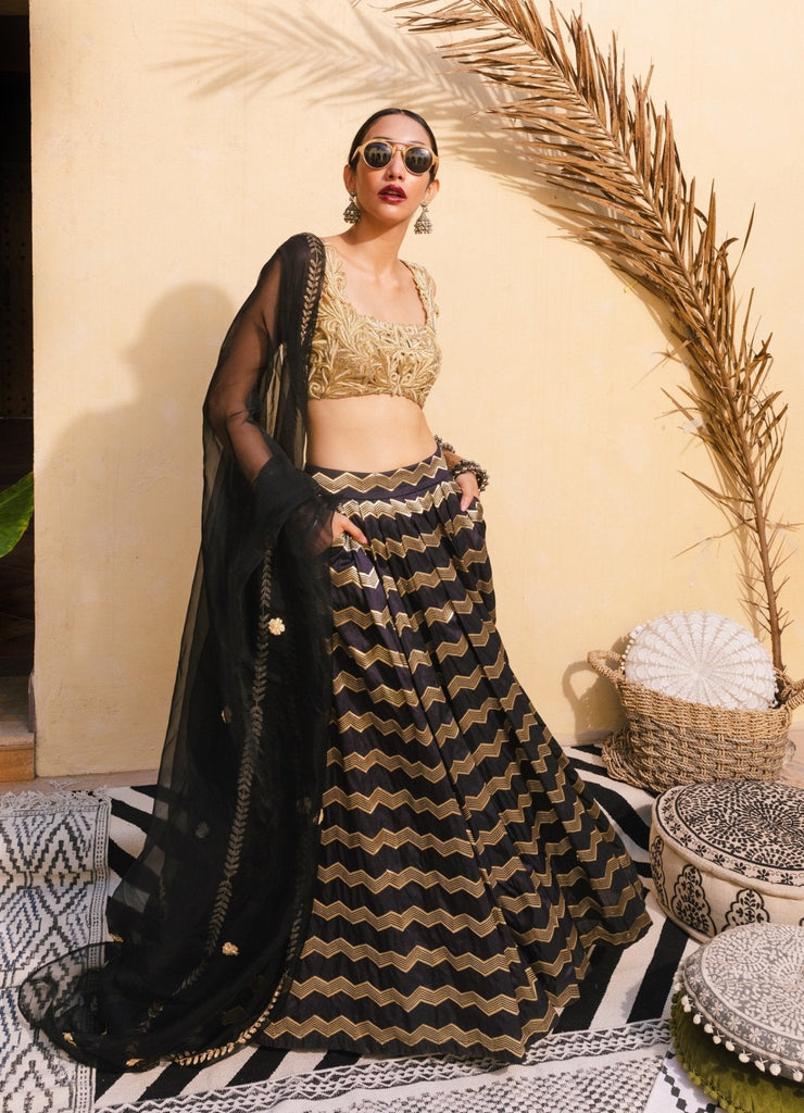 Here is our new addition in our couture collection black pure silk brocade  lehenga with beautiful elephant border with brocade choli styled… |  Instagram