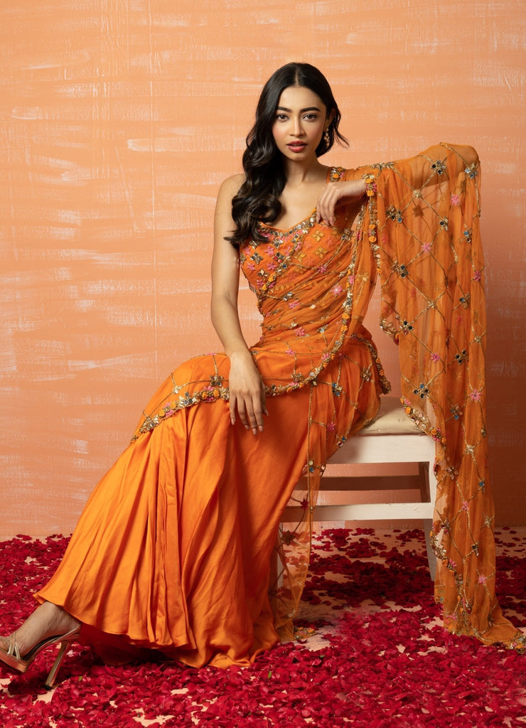 orange saree dress