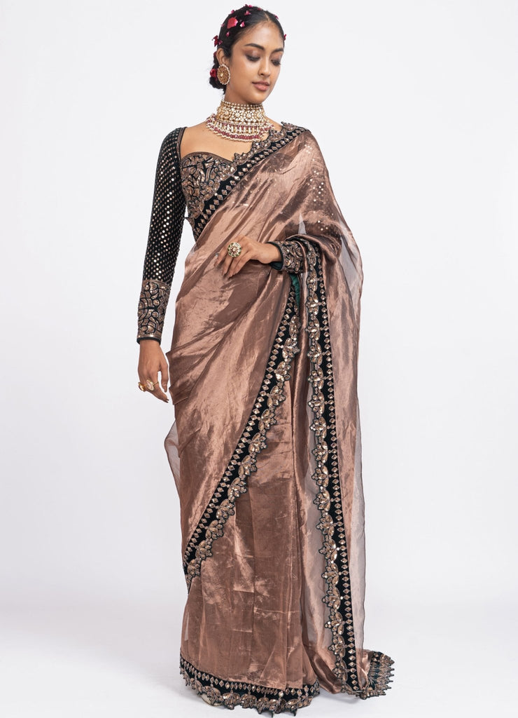 Buy Shiny Brown Satin Saree online-Karagiri