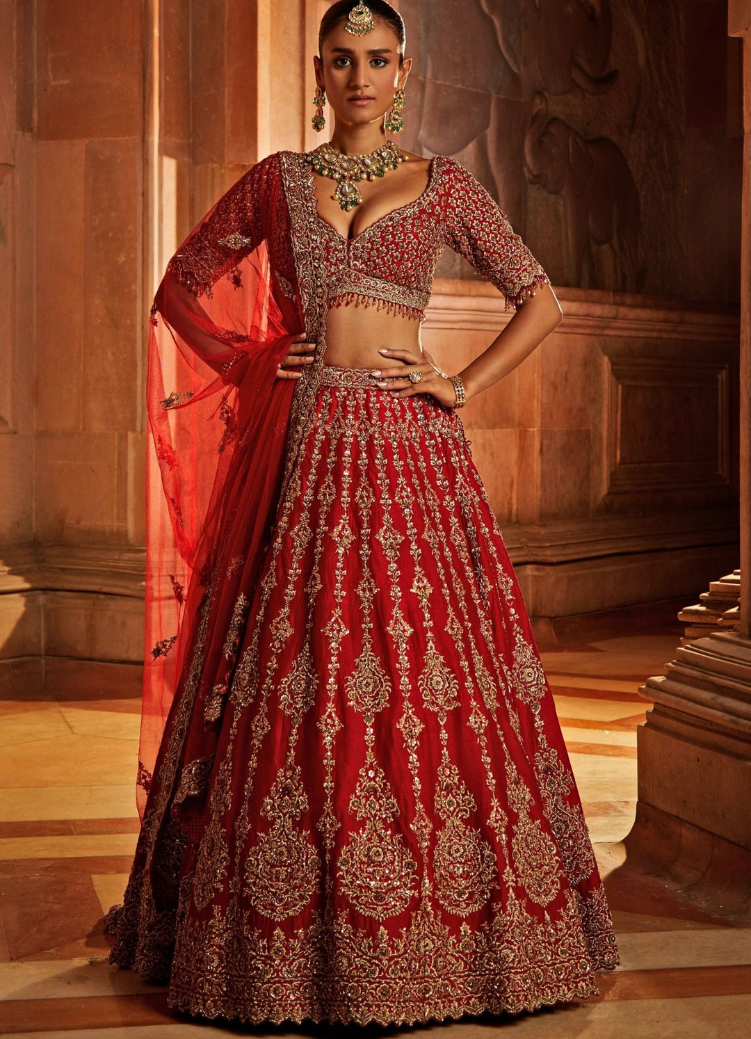 Bridal lehengas in red colour best sale