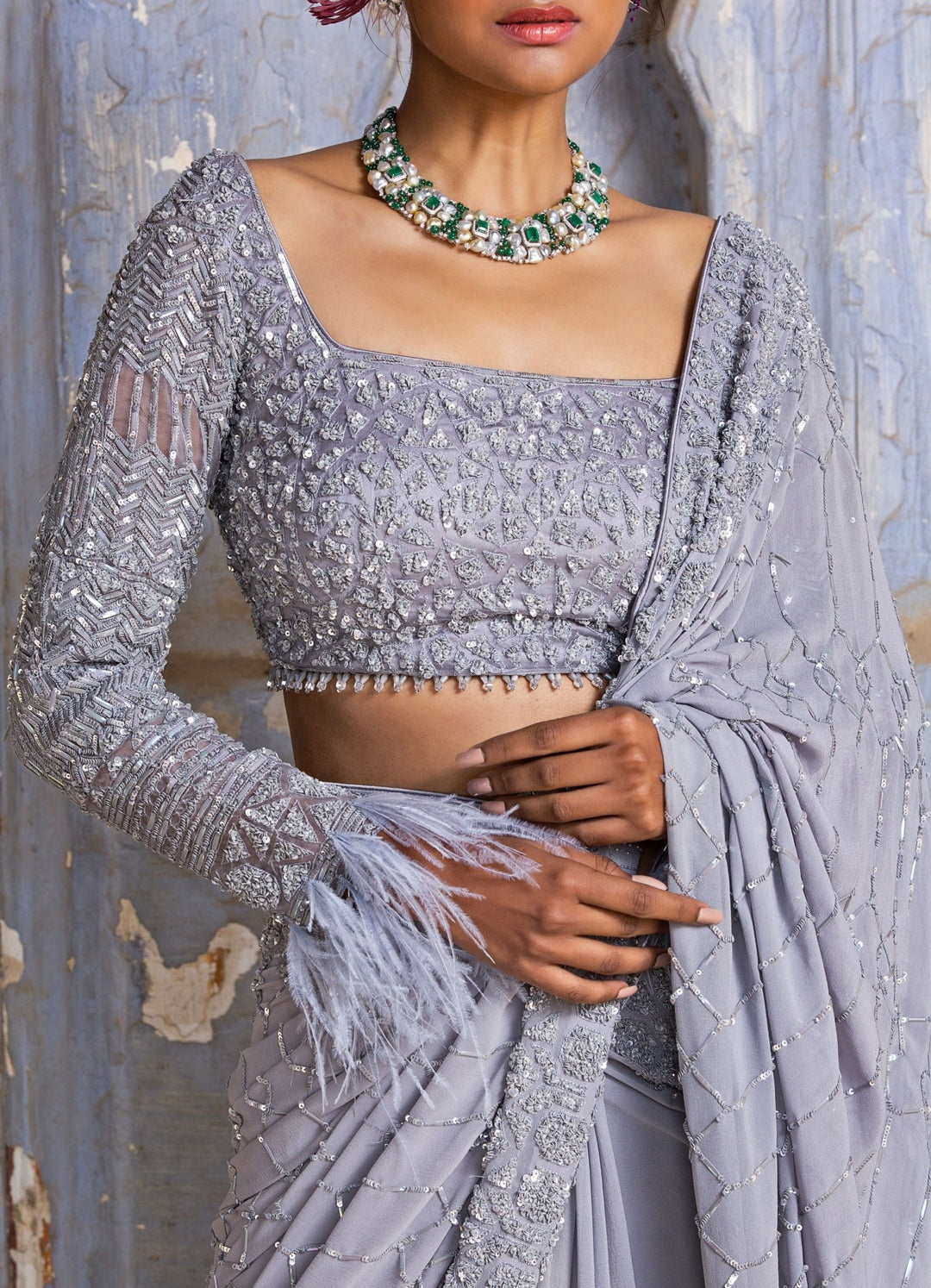 Sequin blouse saree online