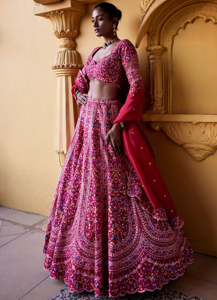 Maroon and pink lehenga best sale