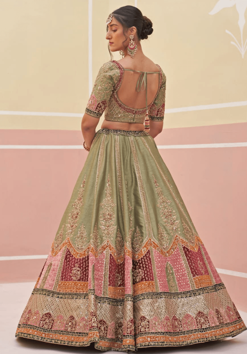 Mehendi Green Silk Bridal Lehenga Angad Singh Fabilicious Fashion