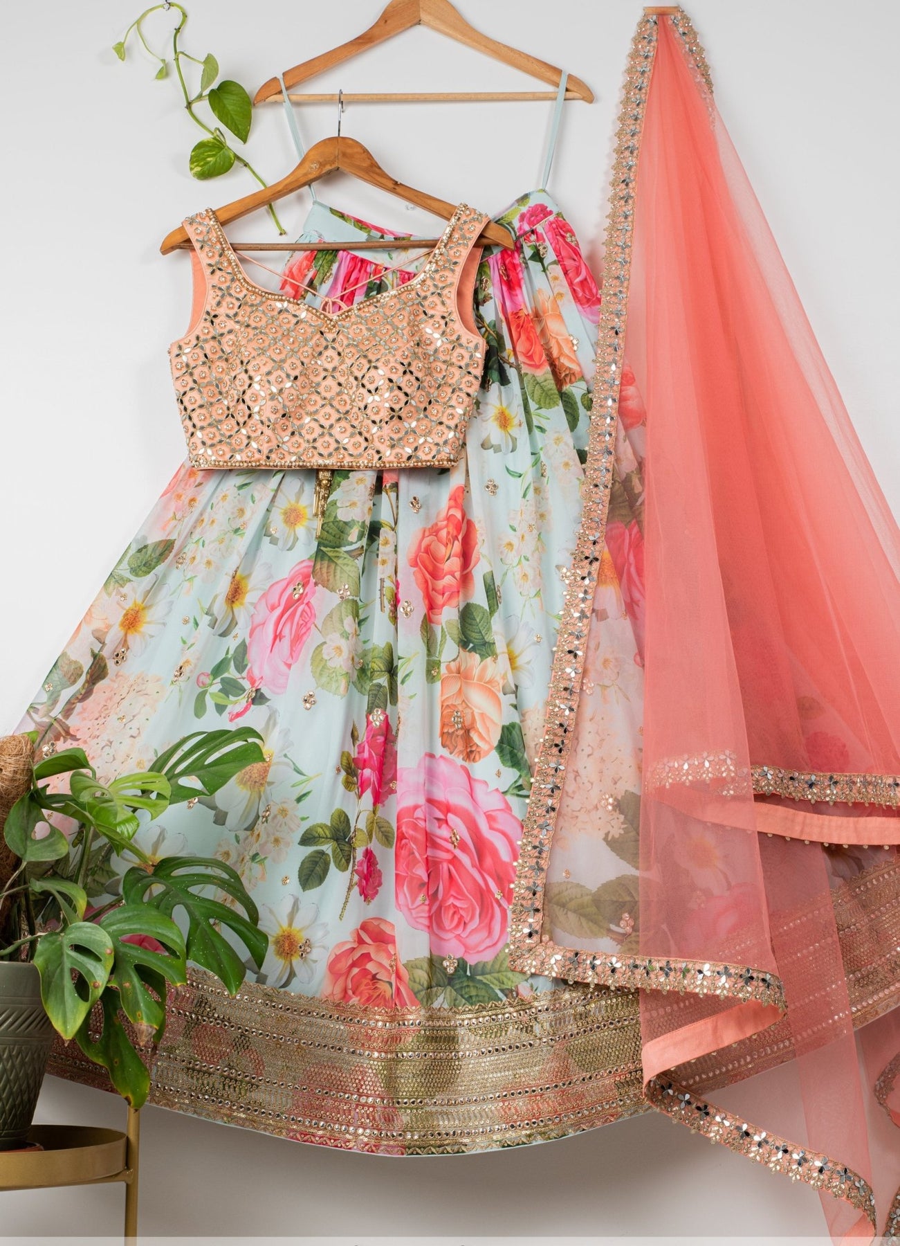 SHOPGARB Peach-Coloured & Silver-Toned Embroidered Semi-Stitched Lehenga &  Unstitched Blouse with Dupatta - Price History