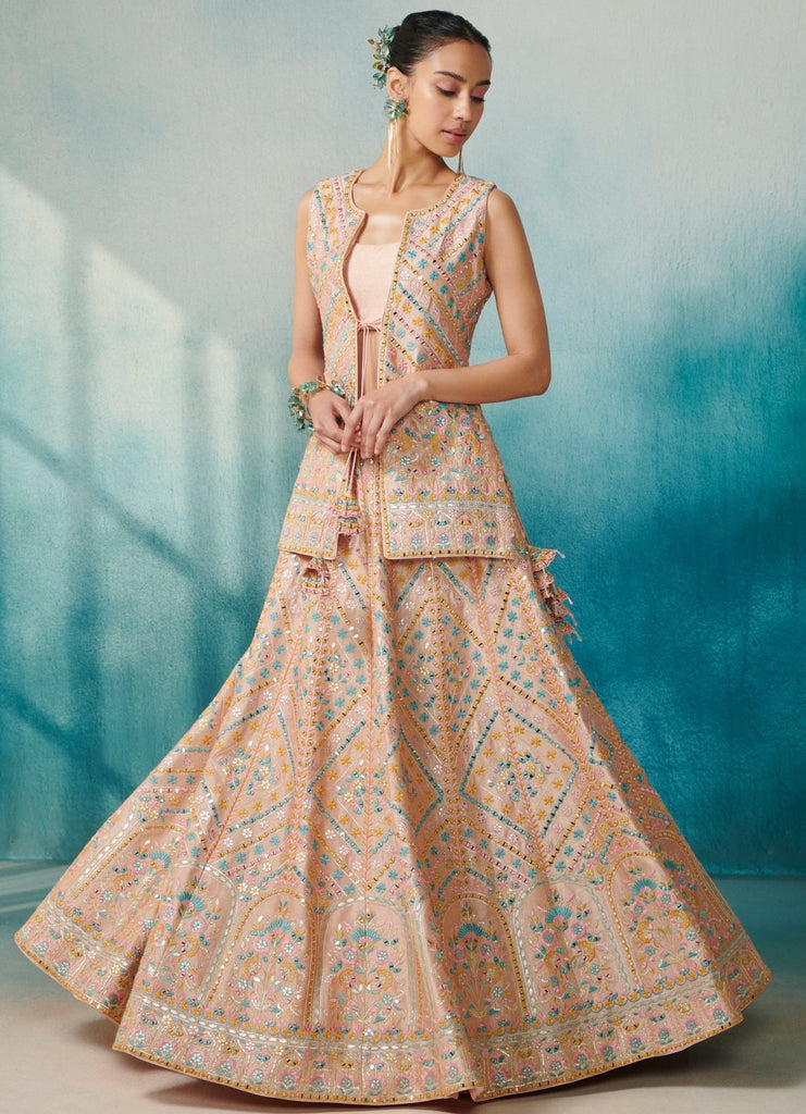 Buy Yellow Lehenga Satin Organza Hand Lyana Floral Bridal Set For Women by  Mishru Online at Aza Fashions.