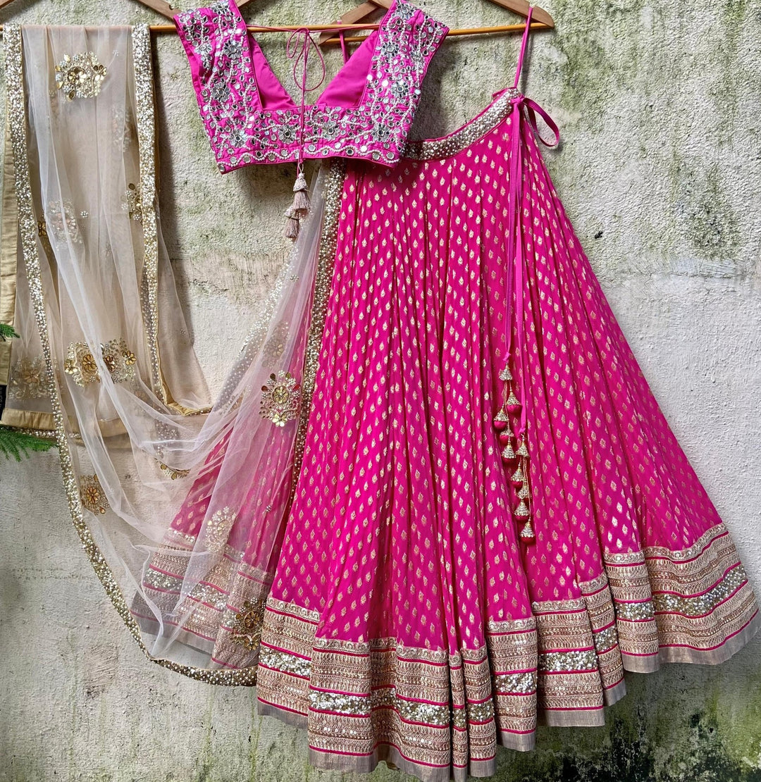 Rani Pink and Nude Gold Lehenga set - Priti Sahni- Fabilicious Fashion