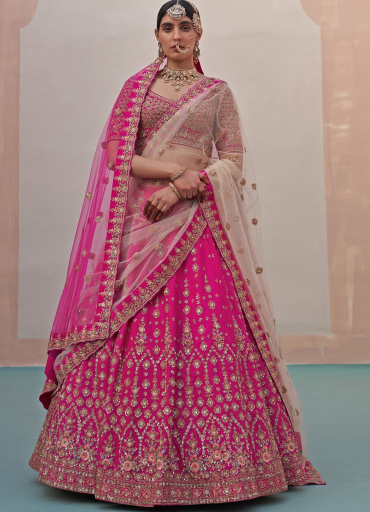 Pink Lehenga Choli with Contrast Dupatta – Roop Sari Palace