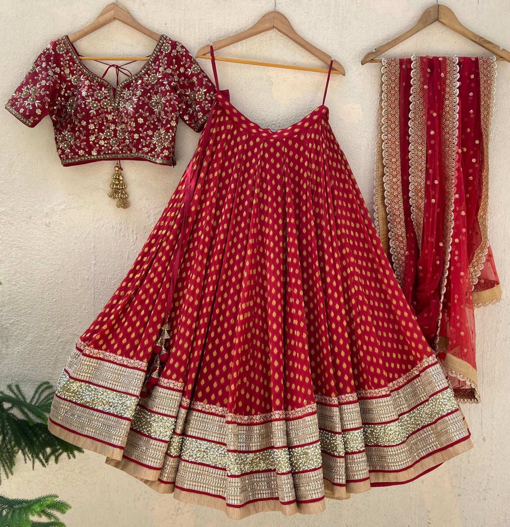 Red Bridal Hand Embroidered Lehenga Set - Priti Sahni- Fabilicious Fashion