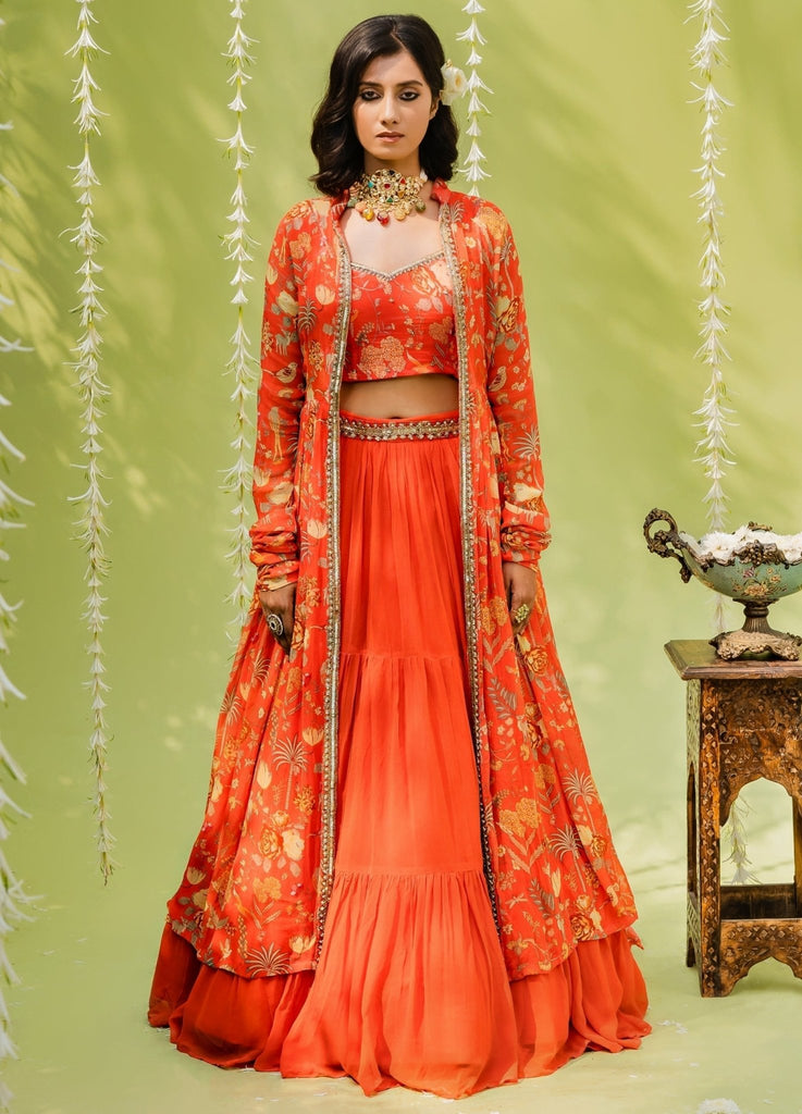 Buy Black Jacket 100% Dupion Silk Blouse And Lehenga Tissue & Set For Women  by Talking Threads Online at Aza Fashions.