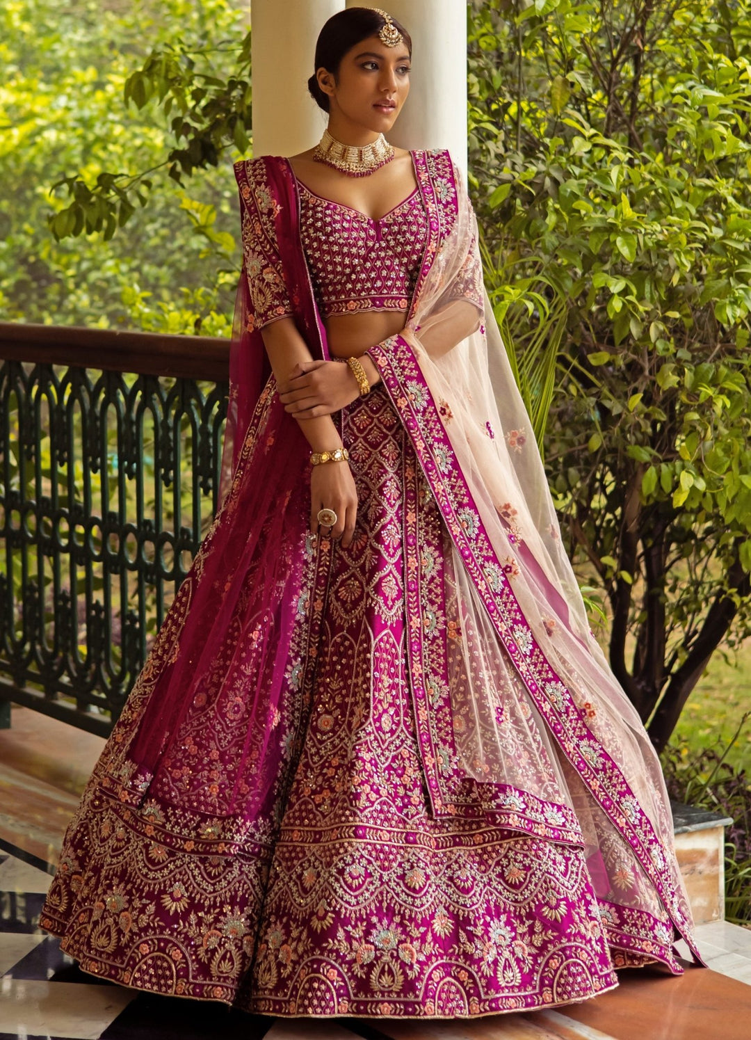 Shaira Rani Pink Double Dupatta Bridal Lehenga Set