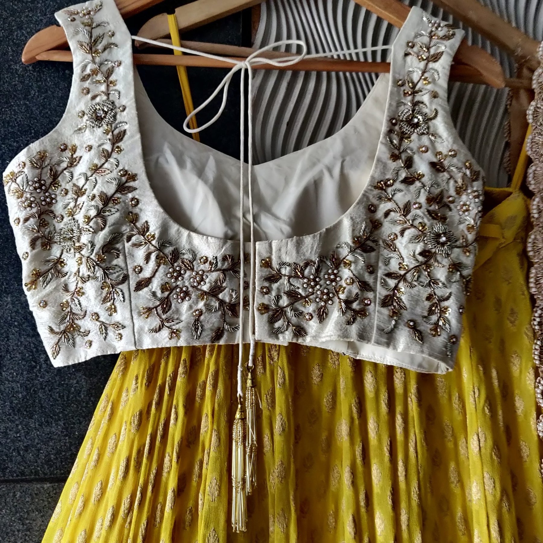 Sunshine Yellow Lehenga with Embroidered Ivory Blouse and Ivory Dupatta ...