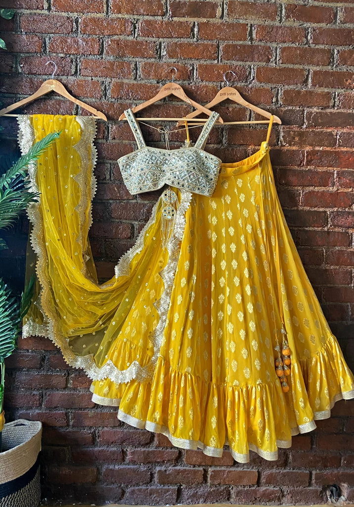 Yellow Indian Georgette Lehenga Choli With Ruffle Dupatta Fo